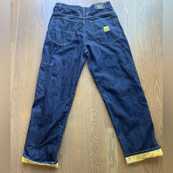 Marithé + François Girbaud Dark Wash Jeans Wide Leg Yellow Paisley Cuff Vintage - Picture 12 of 14